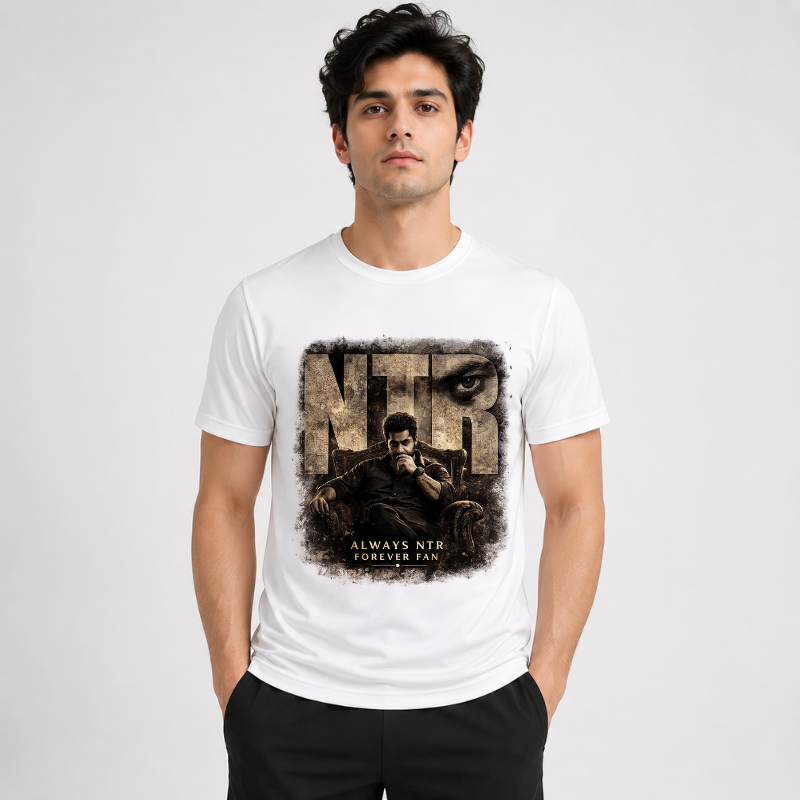 Jr. NTR "Vintage Retro Silhouette" Custom Printed White T-Shirt