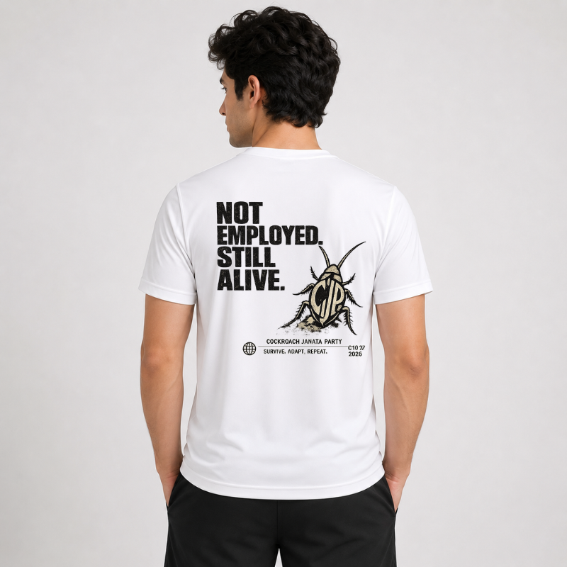 Not Employed Still Alive Regular White T Shirt | CJP Streetwear Tee for Unemployed Youth