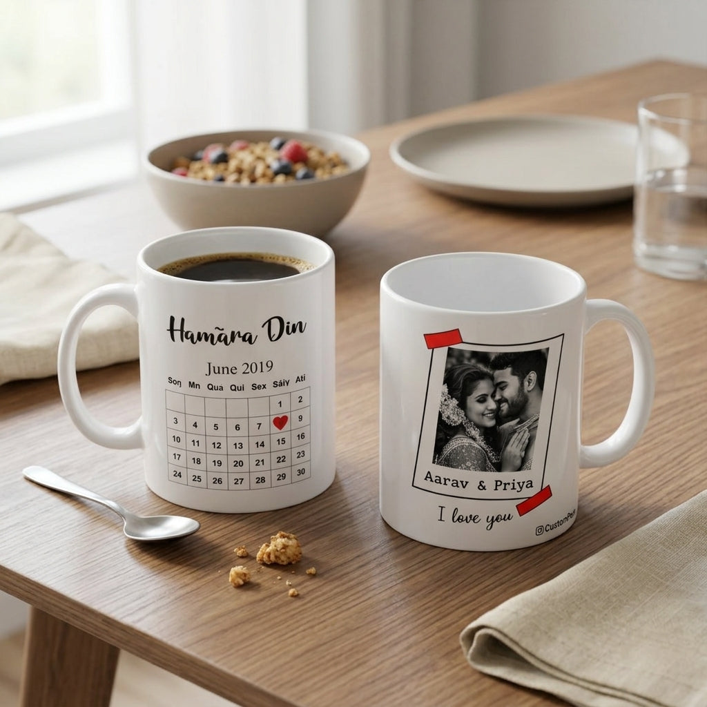 Personalized Indian Couple Photo Mug with Date – Custom Love Gift