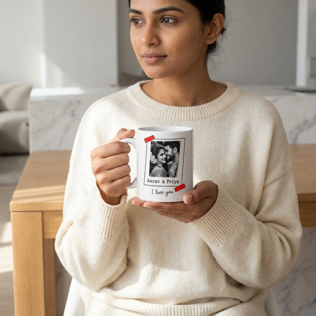 Personalized Indian Couple Photo Mug with Date – Custom Love Gift