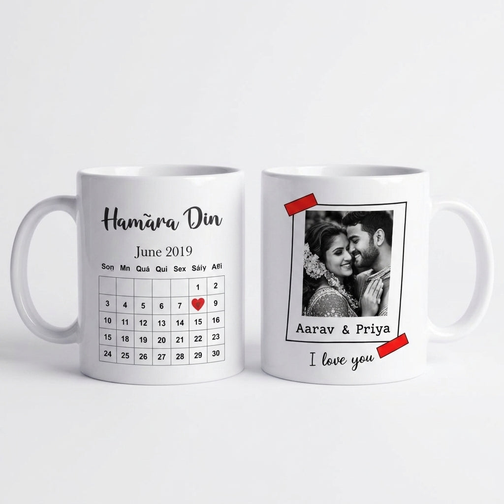 Personalized Indian Couple Photo Mug with Date – Custom Love Gift