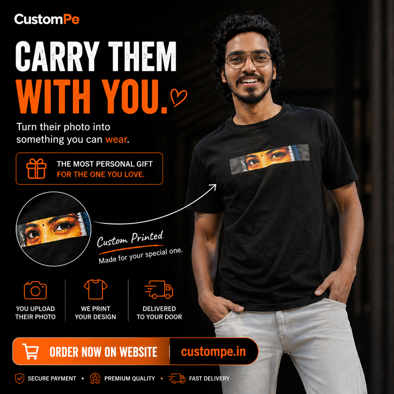 Custom Eyes Animated T-Shirt | Personalized Photo Print Cotton Tee
