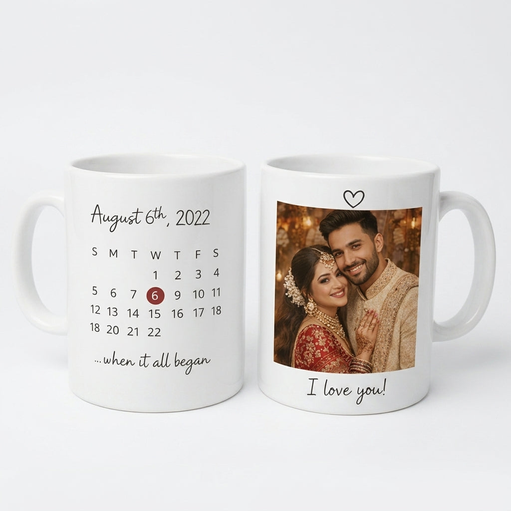 Custom Photo Couple Mug with Date & Message – Personalized Love Gift