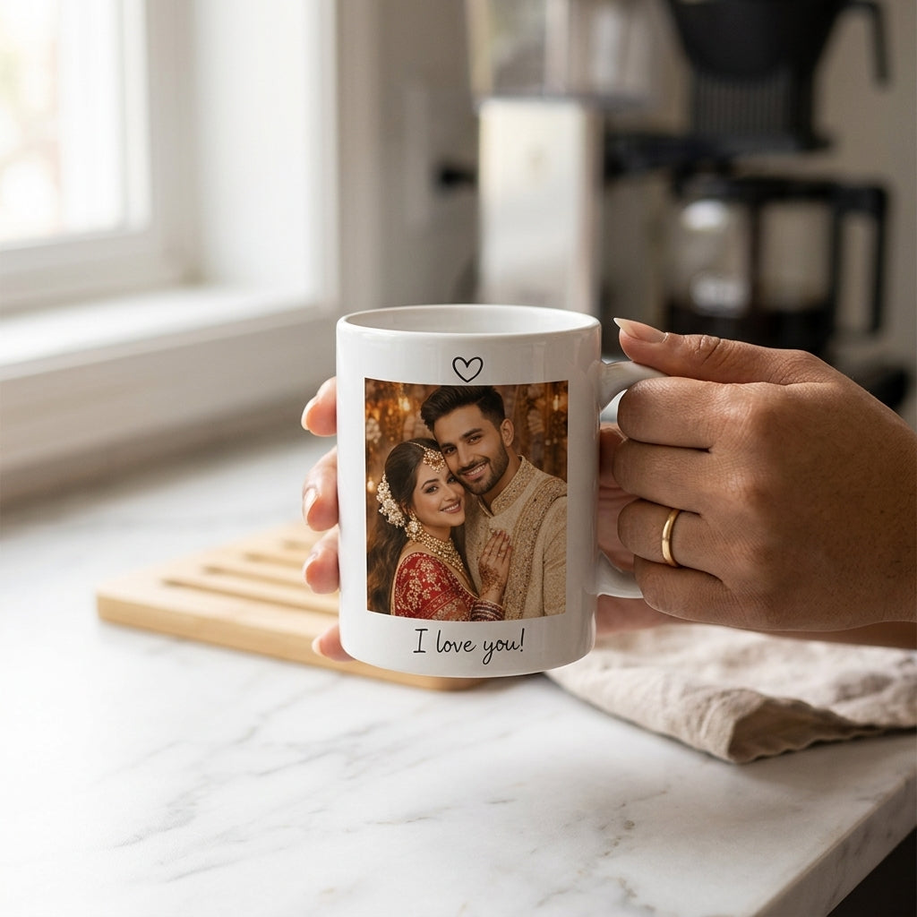 Custom Photo Couple Mug with Date & Message – Personalized Love Gift