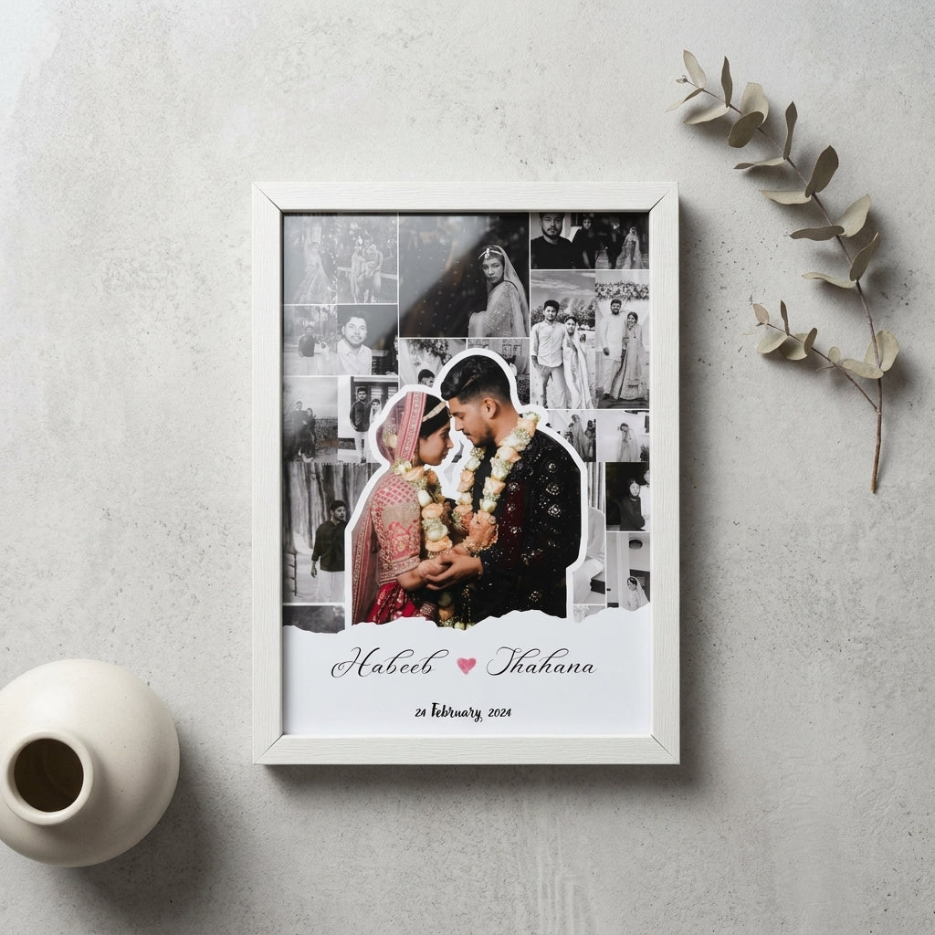 Custom Couple Photo Collage Frame with Names & Date | Personalized Wedding Gift Frame