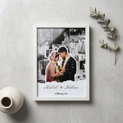 Custom Couple Photo Collage Frame with Names & Date | Personalized Wedding Gift Frame