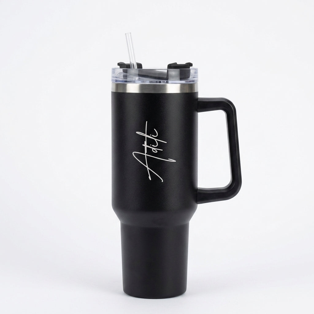 Personalized Name Insulated Travel Mug with Handle | Custom Coffee Tumbler