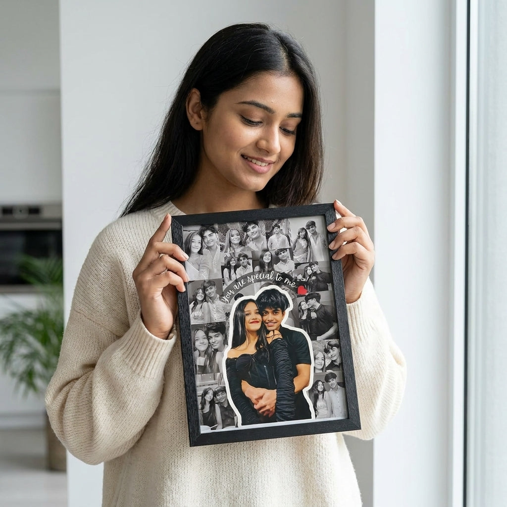 Custom Romantic Photo Collage Frame with Message | Personalized Couple Gift