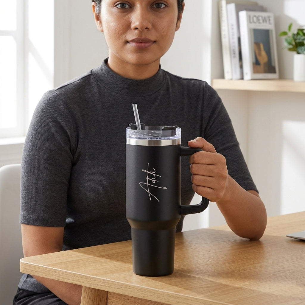 Personalized Name Insulated Travel Mug with Handle | Custom Coffee Tumbler