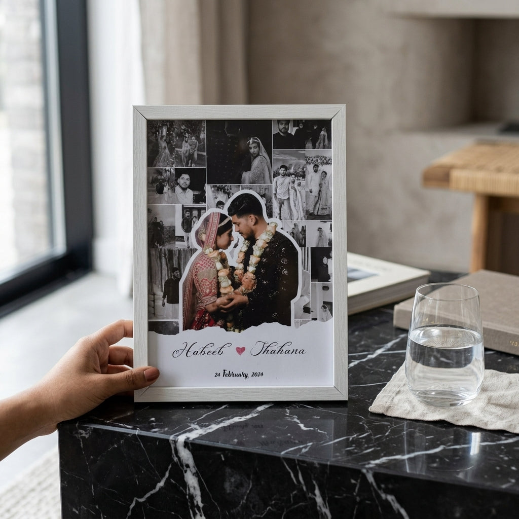 Custom Couple Photo Collage Frame with Names & Date | Personalized Wedding Gift Frame