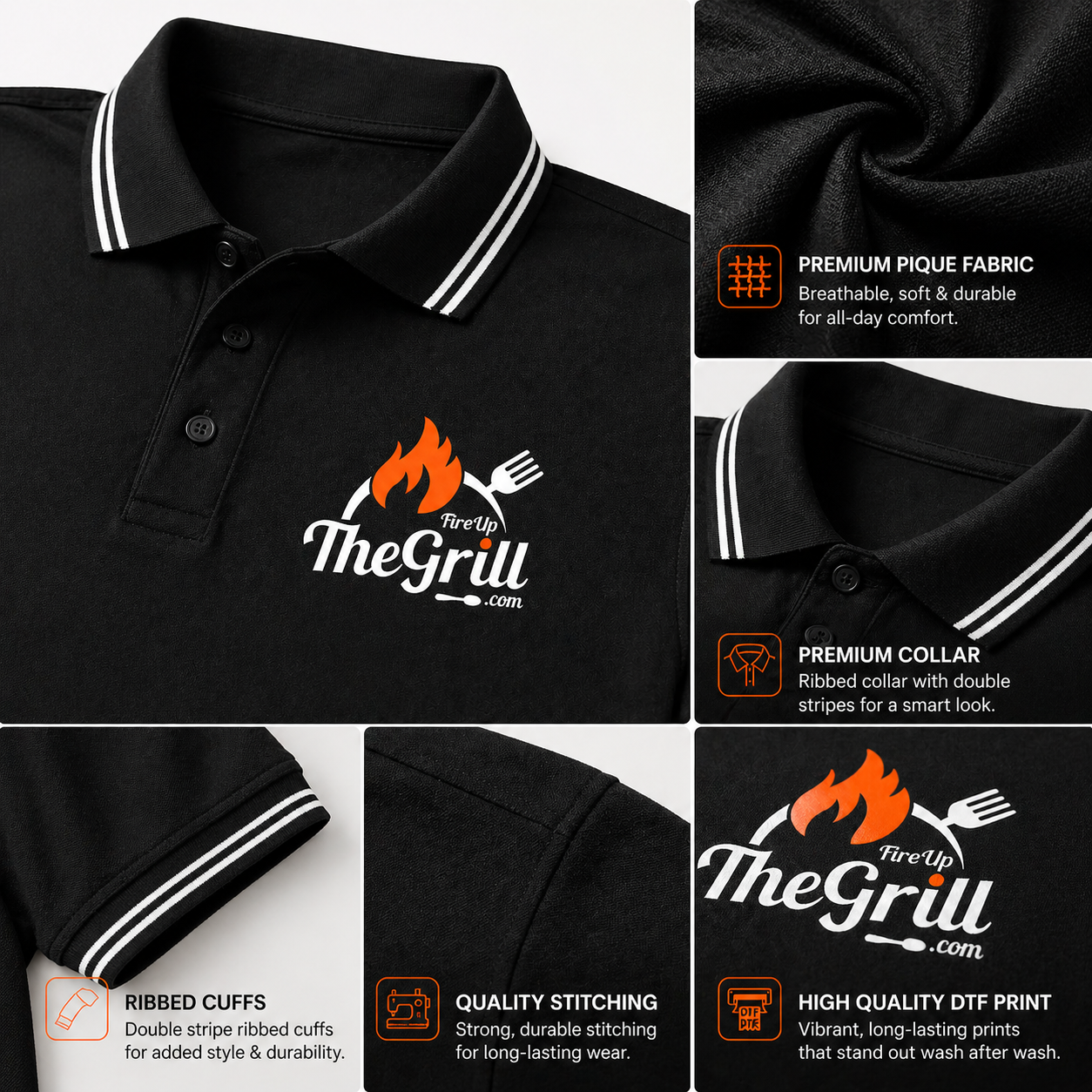 Custom Restaurant Polo T-Shirts – Premium DTF Printed Staff Uniforms